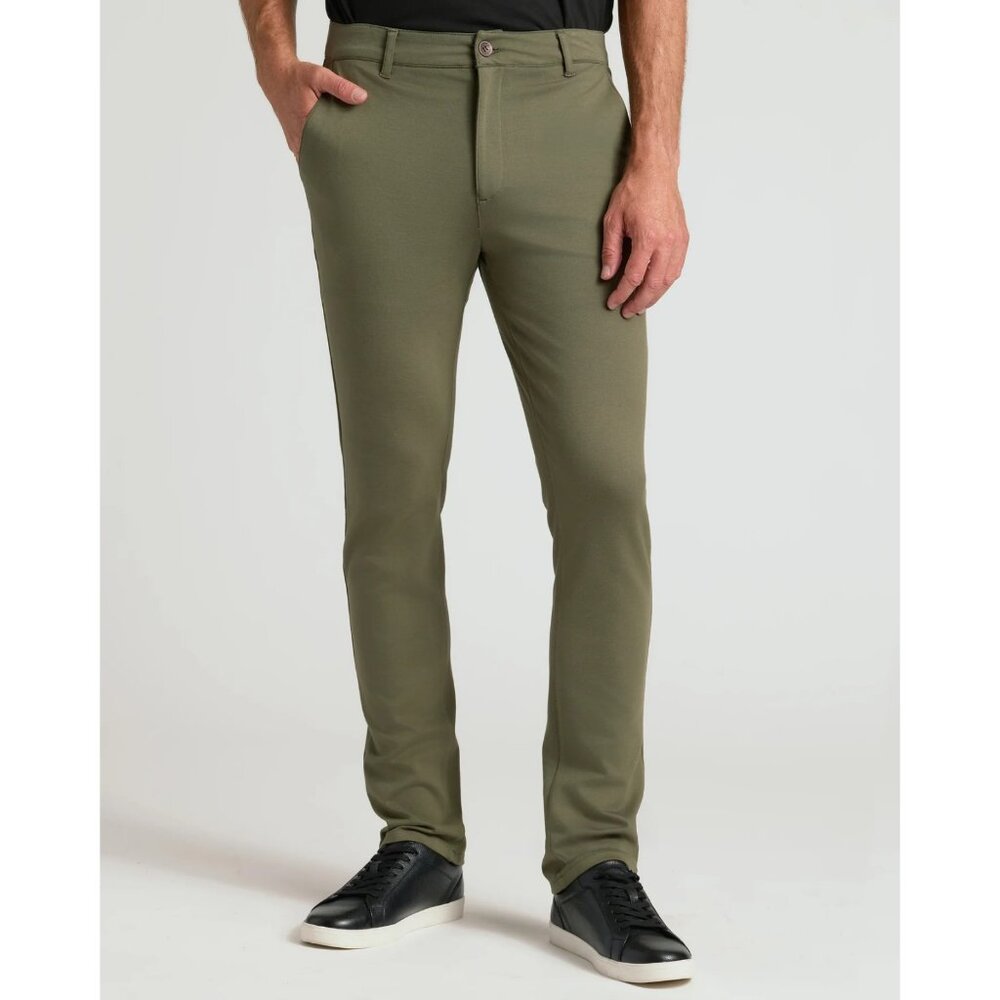 True Classic Men's Khaki Slim Comfort Knit Chino Pant Military Green Size 38 32